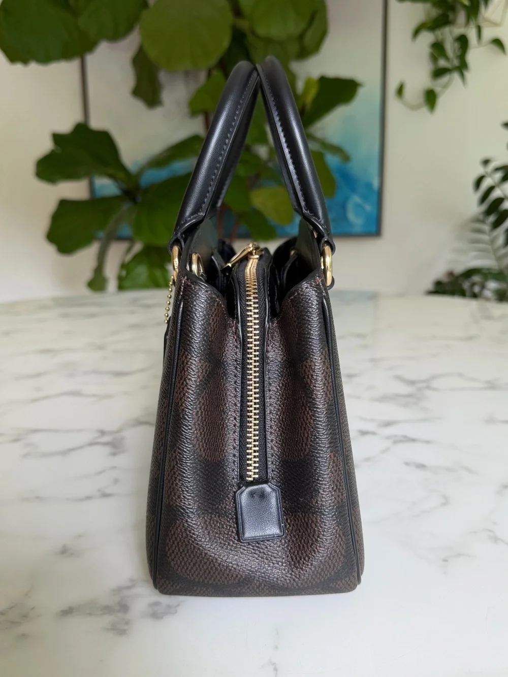 COACH Savannah Small Carryall Bag In Signature Canvas CAL53 Gold Walnut Black
